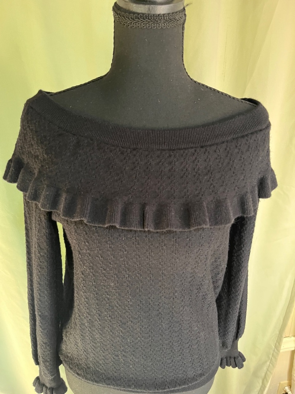 &Merci Women’s Off-the-Shoulder Ruffle Knit Sweater - Black